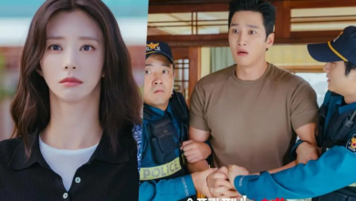 يُقتاد آهن بو هيون من قبل الشرطة بينما تشاهد لي جو بين المشهد في حالة صدمة في مسلسل "حمى الربيع - Spring Fever"