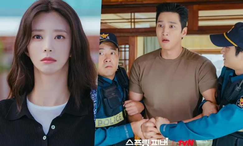 يُقتاد آهن بو هيون من قبل الشرطة بينما تشاهد لي جو بين المشهد في حالة صدمة في مسلسل "حمى الربيع - Spring Fever"