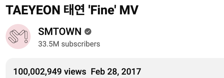 أغنية "Fine" لتايون من فرقة Girls' Generation تصبح ثاني فيديو موسيقي منفرد لها يحقق 100 مليون مشاهدة أغنية "Fine" لتايون من فرقة Girls' Generation تصبح ثاني فيديو موسيقي منفرد لها يحقق 100 مليون مشاهدة