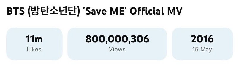 أغنية "Save ME" لفرقة BTS تصبح عاشر فيديو موسيقي لهم يحقق 800 مليون مشاهدة