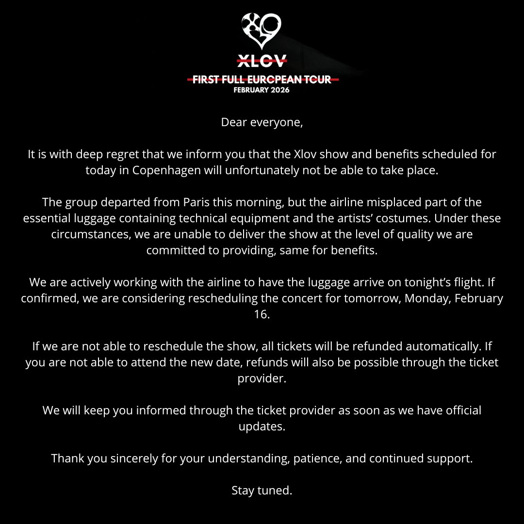 تم إلغاء حفل XLOV في Copenhagen في اللحظة الأخيرة تم إلغاء حفل XLOV في Copenhagen في اللحظة الأخيرة